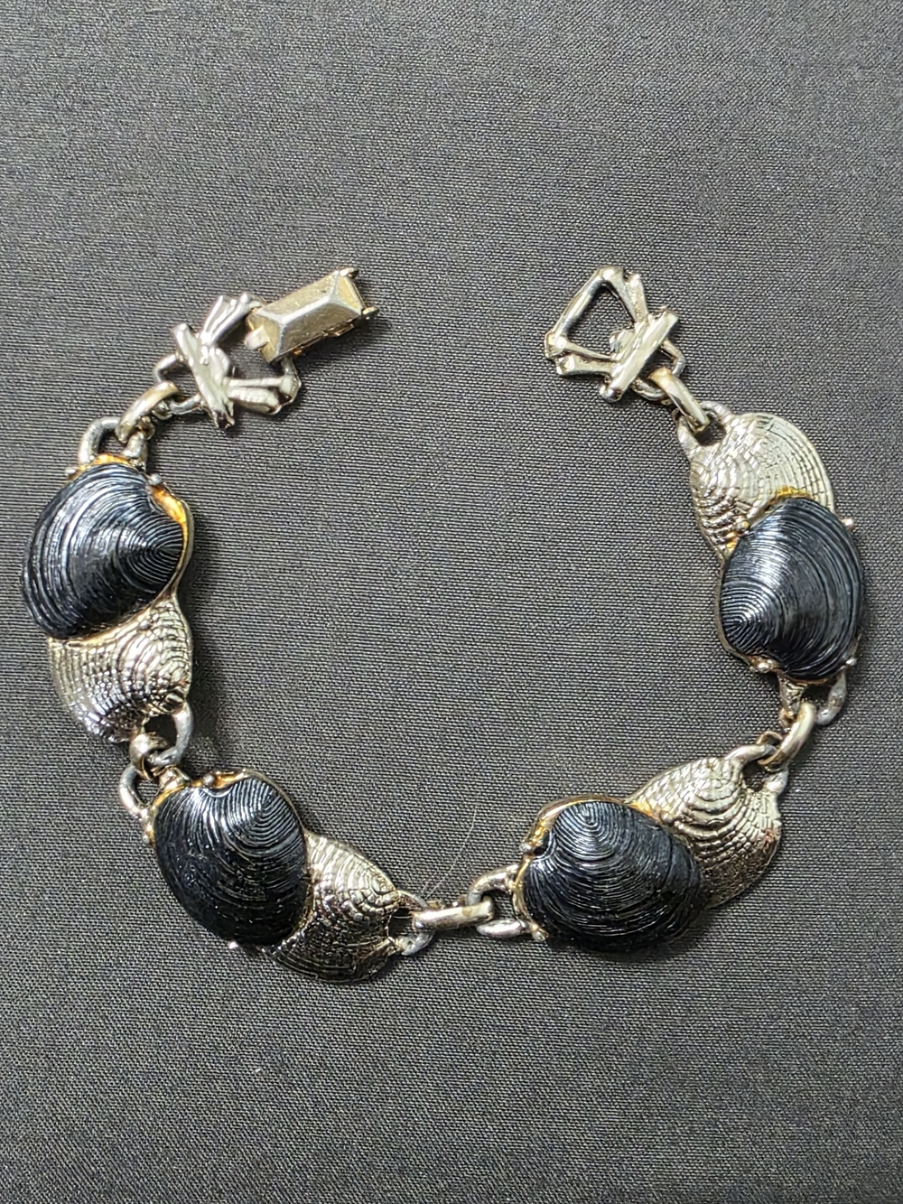 Estate - Silver-Tone Bracelet - Fashion Black Shell Links - 458